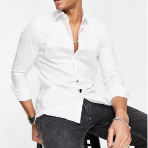 TOPMAN Long Sleeve Stretch Button Up Shirt, White S NWT